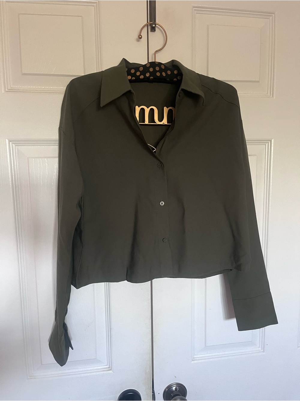 Express Olive Green Button-Front Collared Shirt